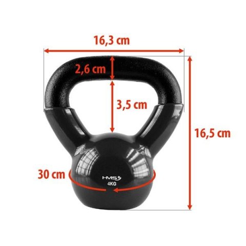 KNV04 BLACK KETTLEBELL ŻELIWNY POKRYTY WINYLEM HMS