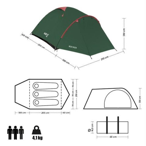 NC6013 ZIELONO-CZERWONY NAMIOT KEMPINGOWY ROCKER NILS CAMP